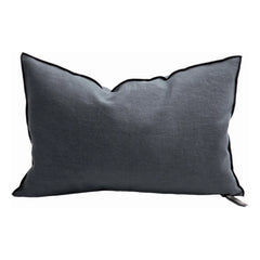Maison de Vacances - Vice Versa Black Line Stone Washed Linen Yastık | Carbon