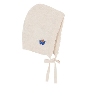birinit - Feinstrickmütze Beguin mit Blumenstickerei | Elfenbein