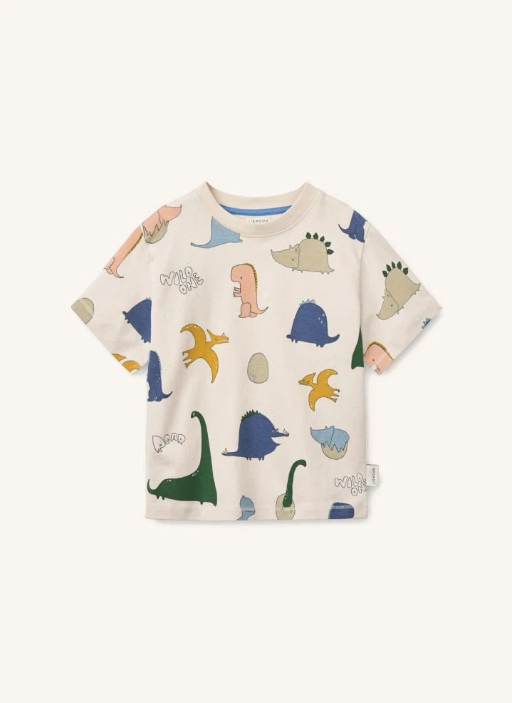 Liewood - Francis Dinosaurs Organisches Baumwoll-T-Shirt | Sandfarbe