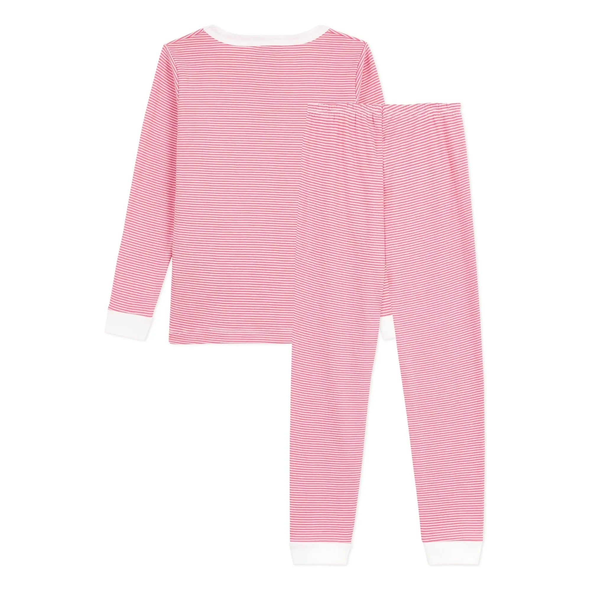 Petit Bateau - Gestreifter Schlafanzug mit Kontrastbündchen | Bio-Baumwolle | Rosa