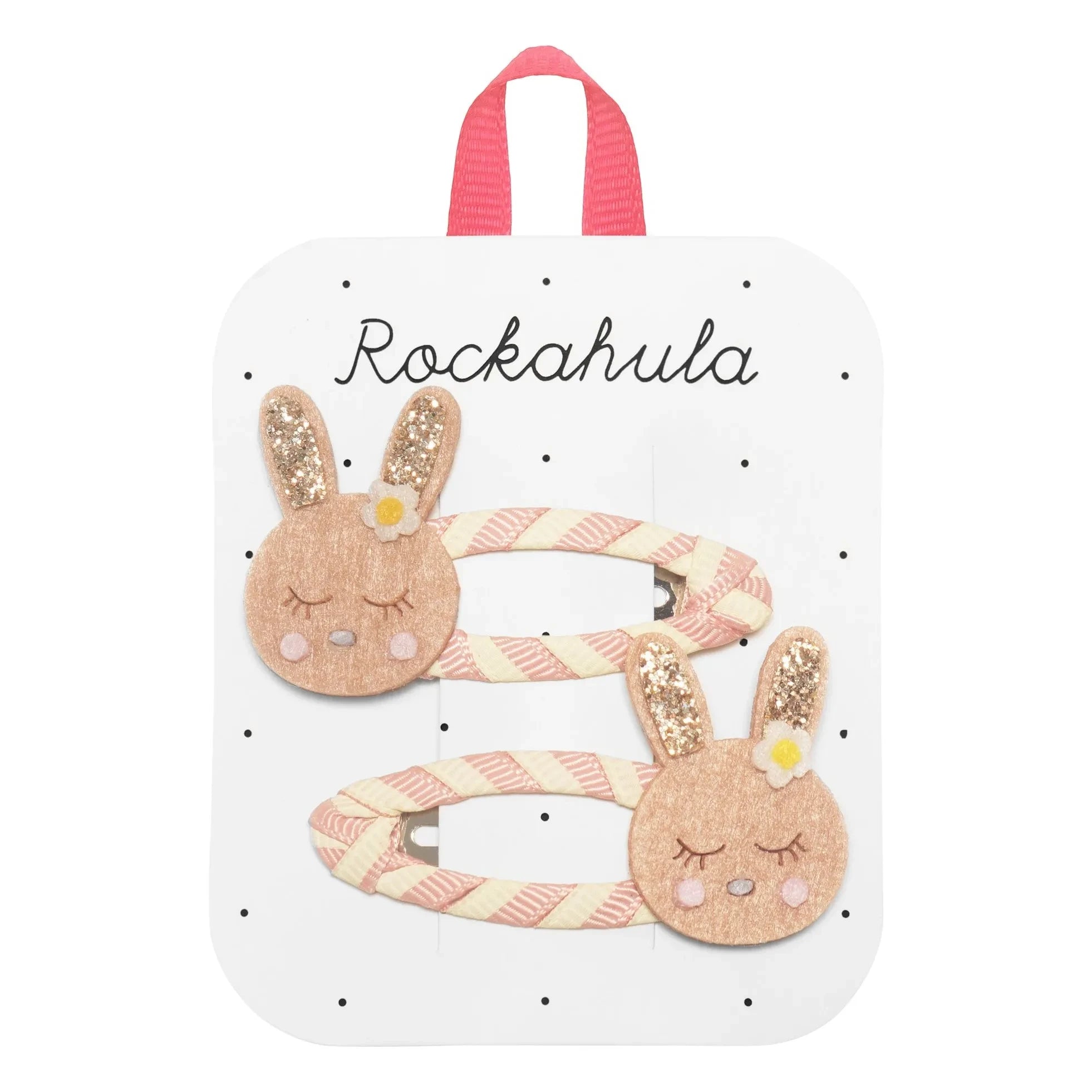Rockahula Kids - 2-teiliges gestreiftes Hasen-Haarspangen-Set | Blassrosa