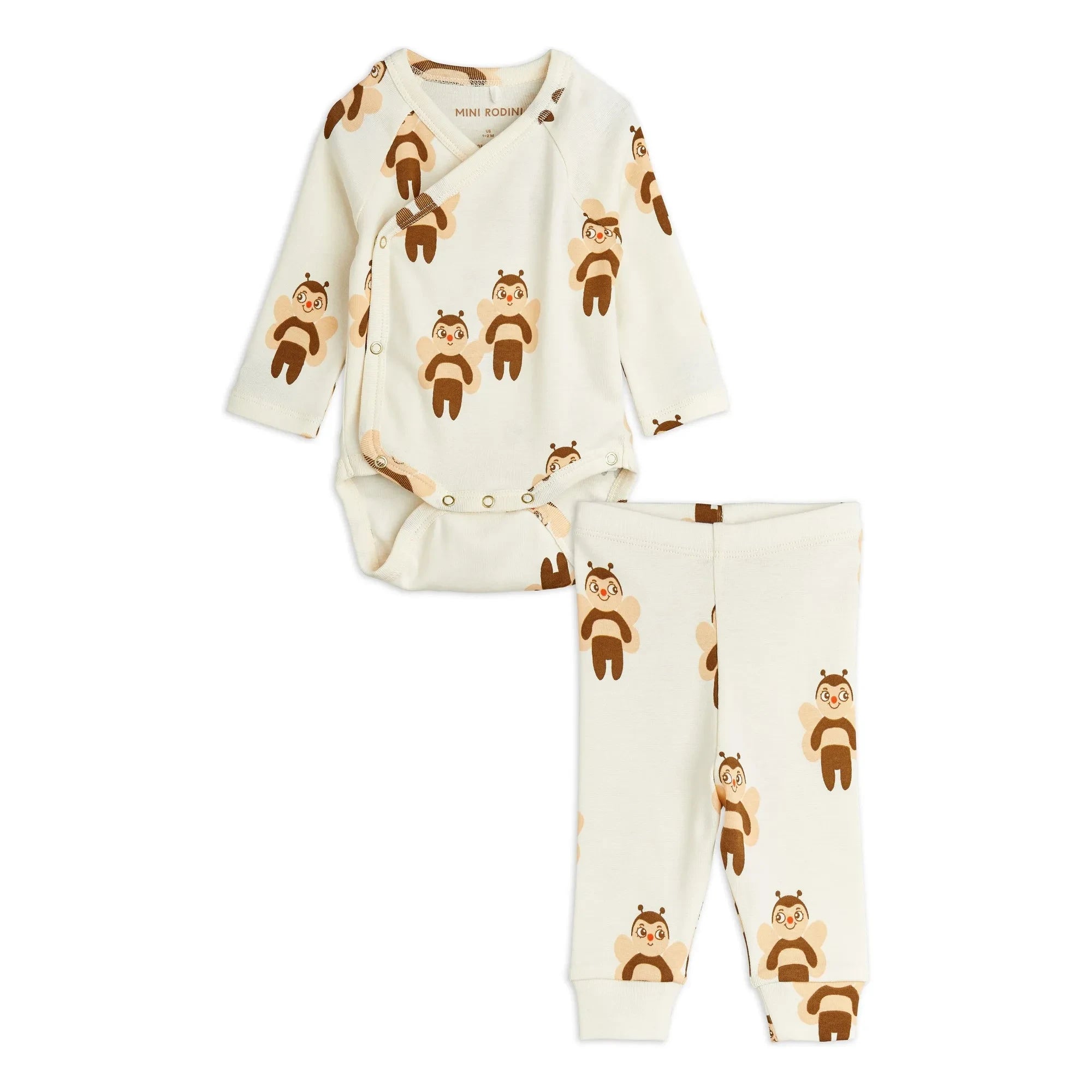 Mini Rodini - Bio-Baumwoll-Body und Leggings-Set mit Bienenmuster | Ecru