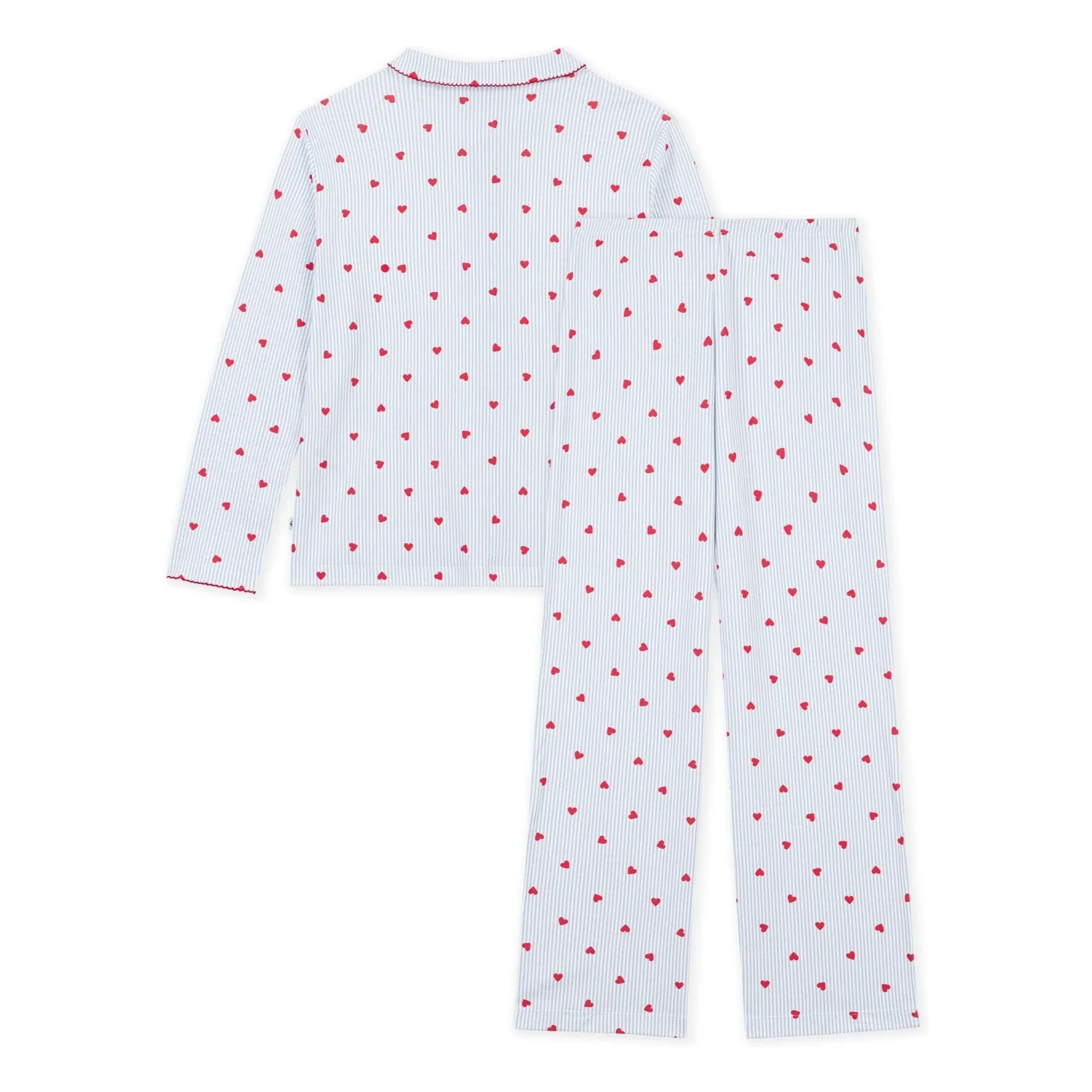 Petit Bateau - Kalp Desenli Organik Pamuk Pijama Gömleği | Mavi