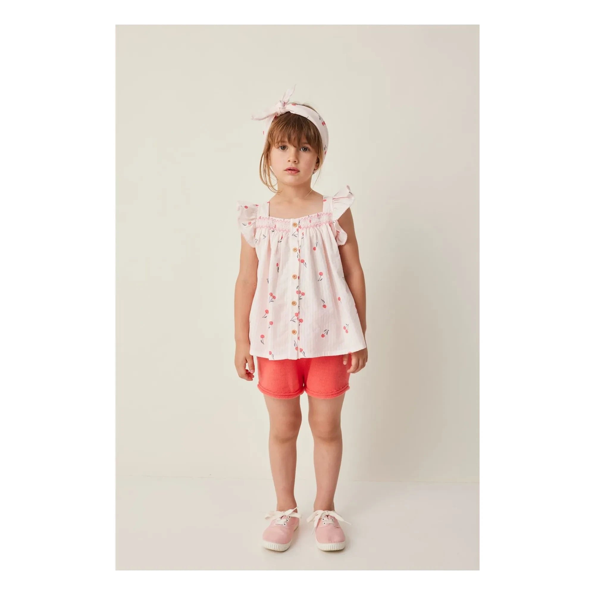 Tocoto Vintage - Rüschenbluse mit Kirschmuster | Hellrosa
