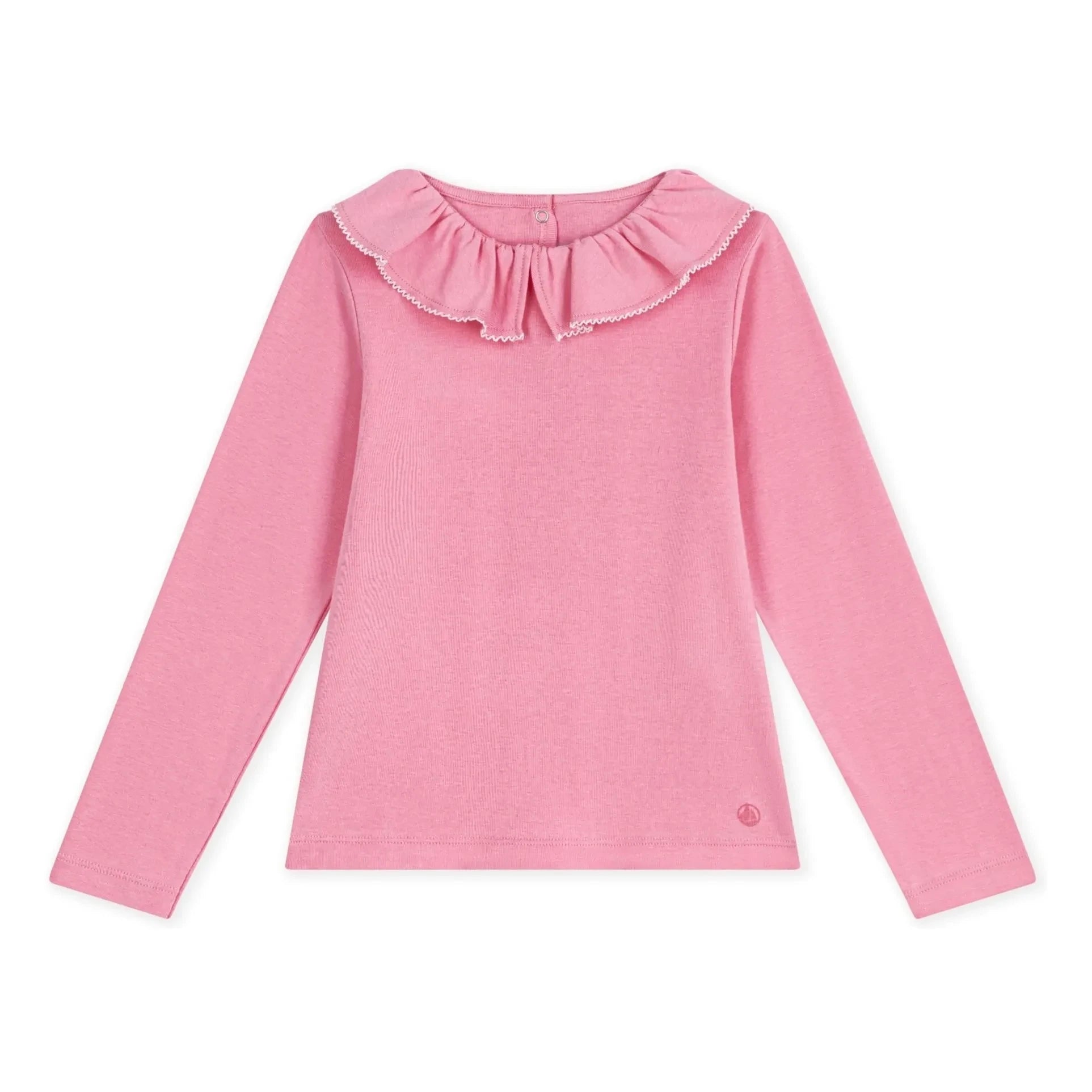 Petit Bateau - Organik pamuk fırfırlı yaka T-shirt | Pembe