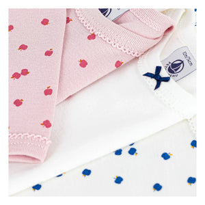 Petit Bateau - Batch 3 Bodies aus Bio-Baumwolle mit Apfelmuster | Ecru