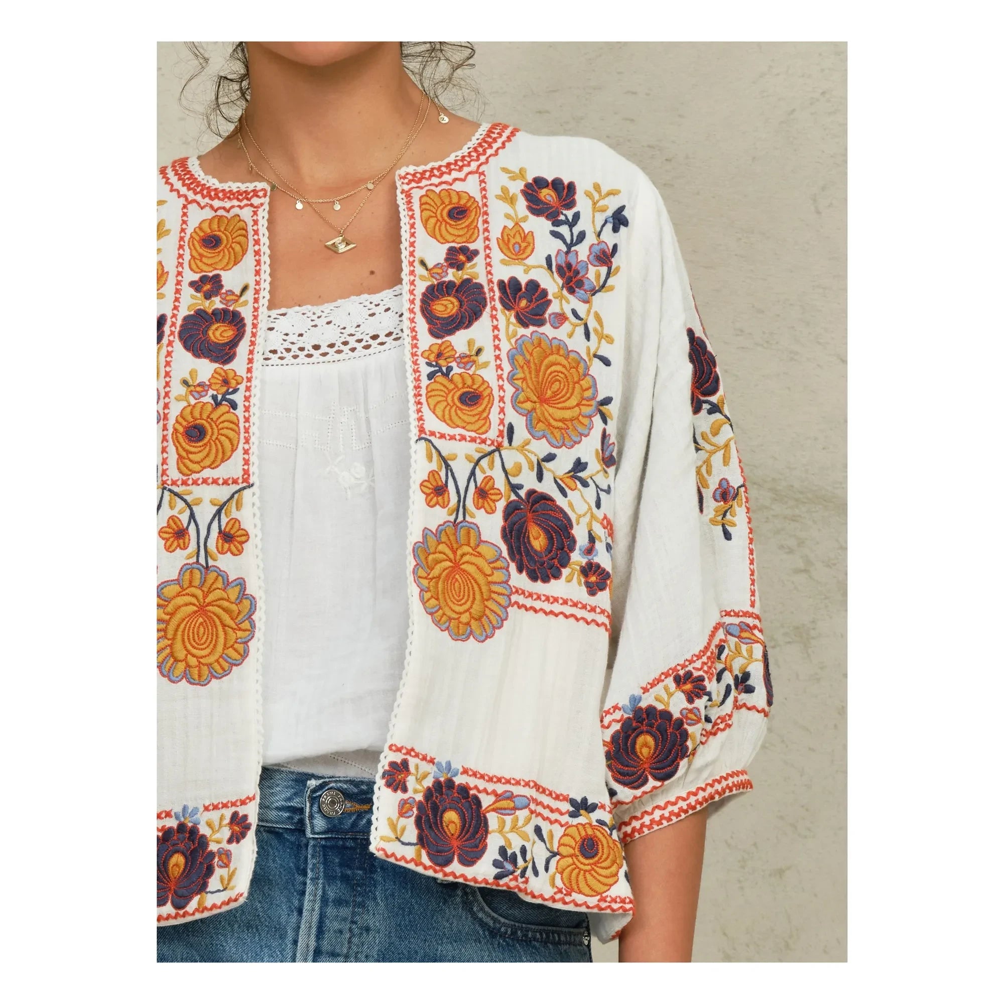 M.A.B.E. - Greta Jacke mit Baumwollstickerei | Orange