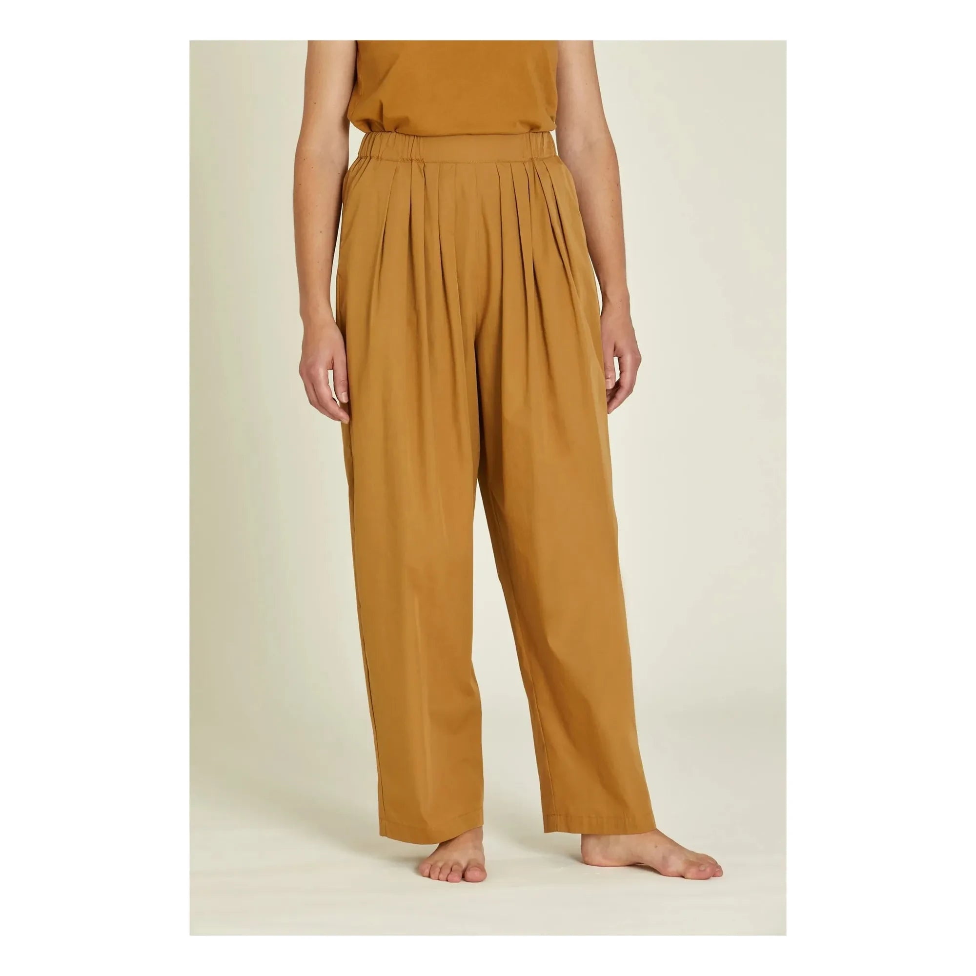 Black Crane - Organische Baumwoll-Popeline-Hose mit Raffung | Camel