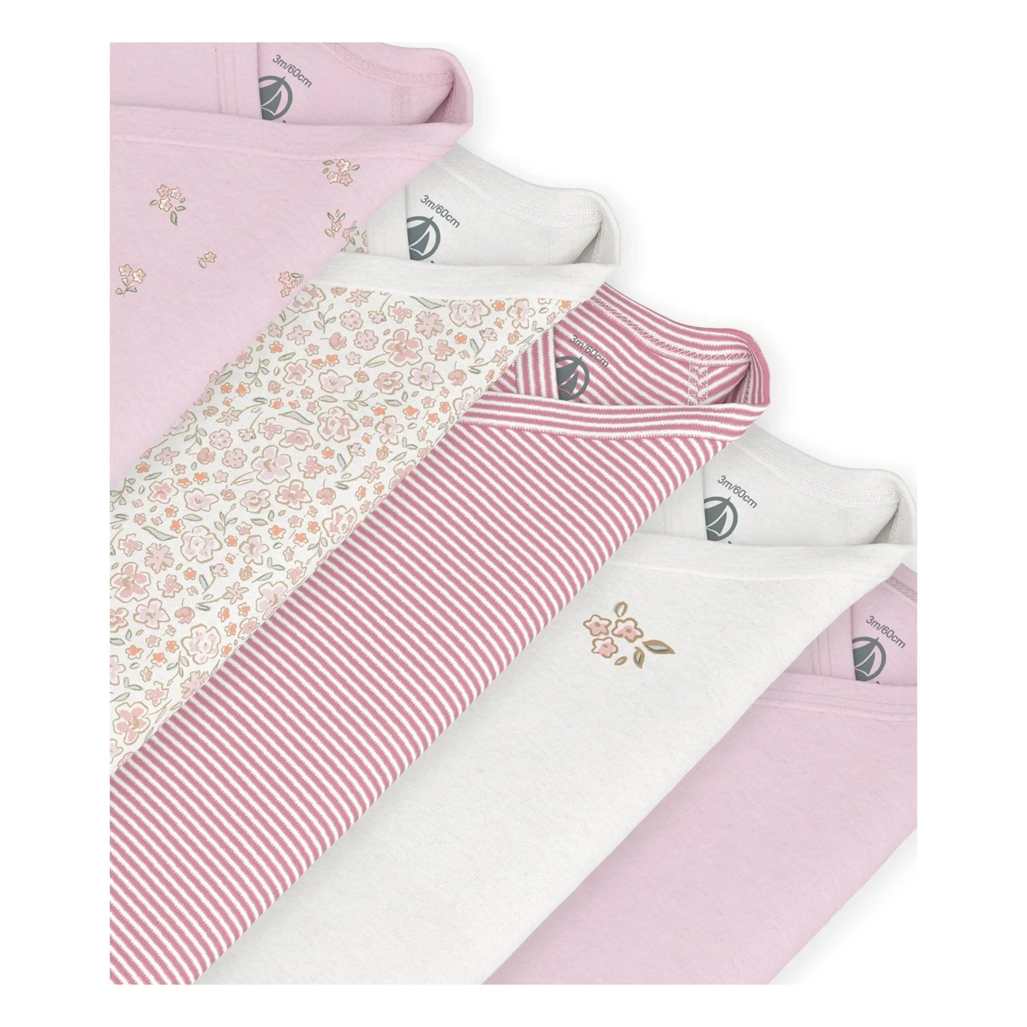 Petit Bateau - 5'li Organik Pamuklu Çiçekli Badi Seti | Pembe