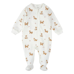 Petit Lem - Corgis Bio-Baumwoll-Rippstrick-Pyjama | Ecru