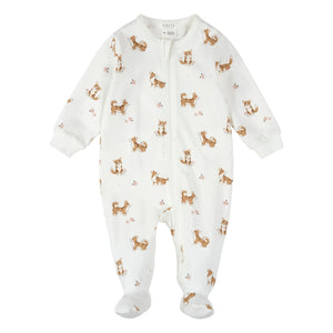 Petit Lem - Corgis Bio-Baumwoll-Rippstrick-Pyjama | Ecru