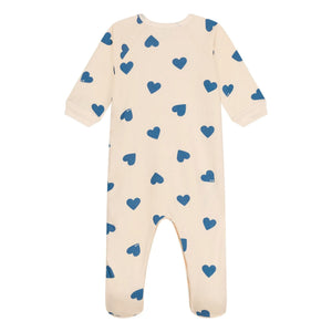 Petit Bateau - Kapuzen-Fleece-Schlafanzug mit Reißverschluss und Herzmuster | Beige