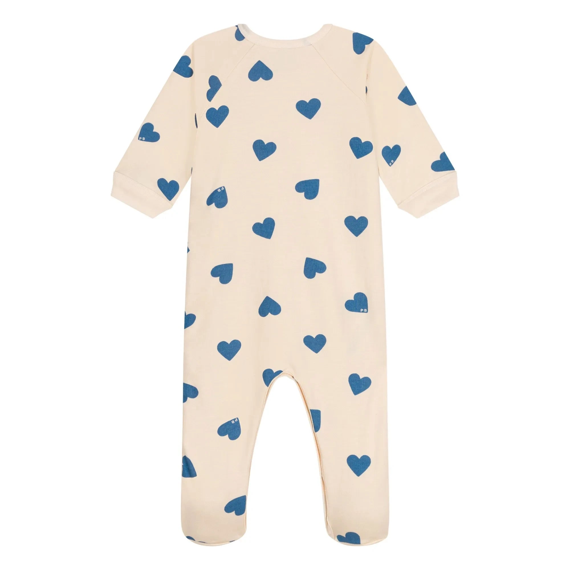 Petit Bateau - Kapuzen-Fleece-Schlafanzug mit Reißverschluss und Herzmuster | Beige