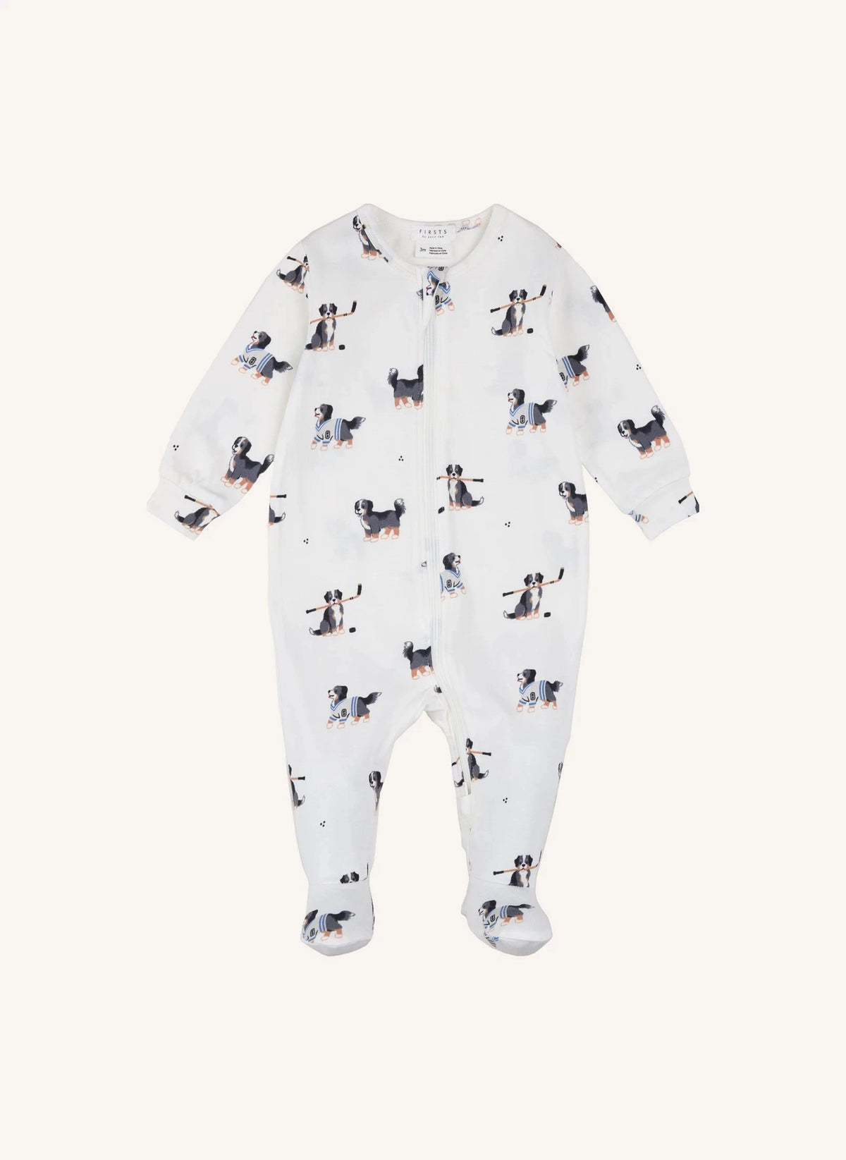 Petit Lem - Schlafanzug mit Fußchen und Hunde-Print aus Modal und Bio-Baumwolle | Ecru