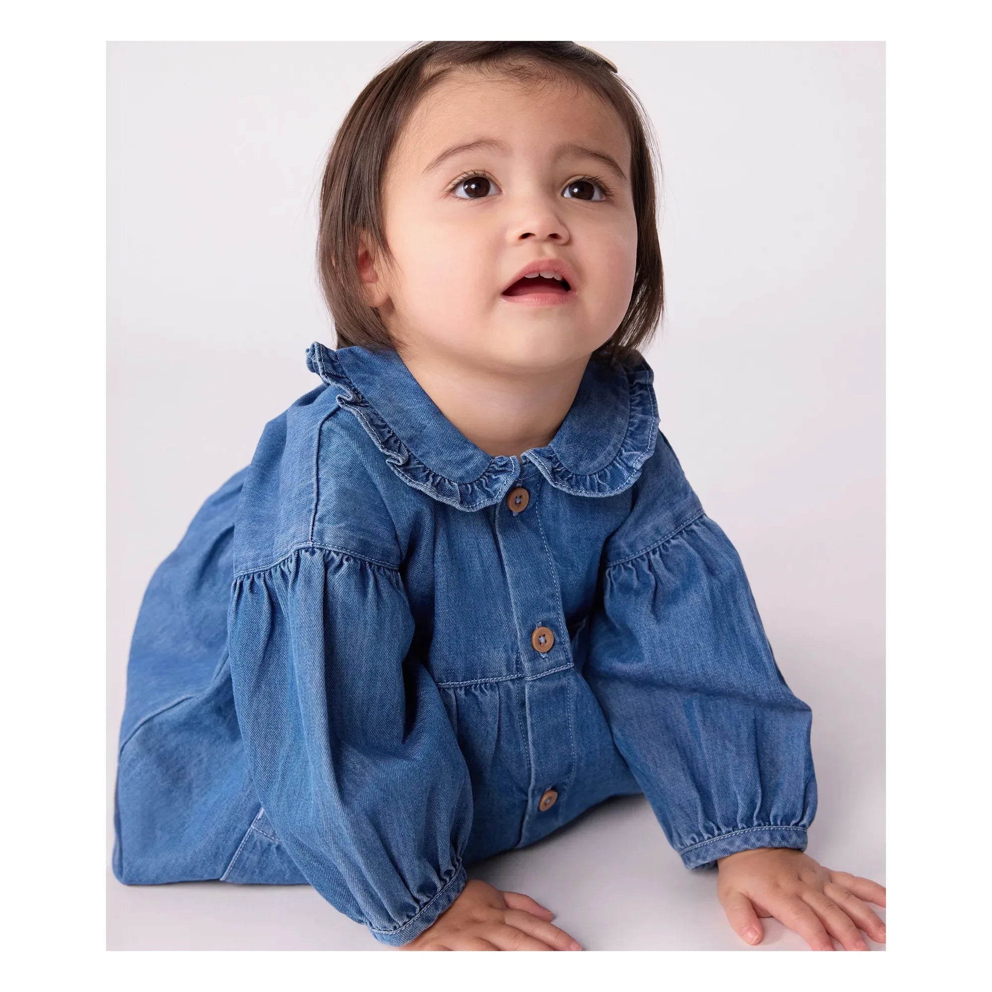 Petit Bateau - Kleid aus Bio-Baumwoll-Denim mit Kragen | Denim-Blau