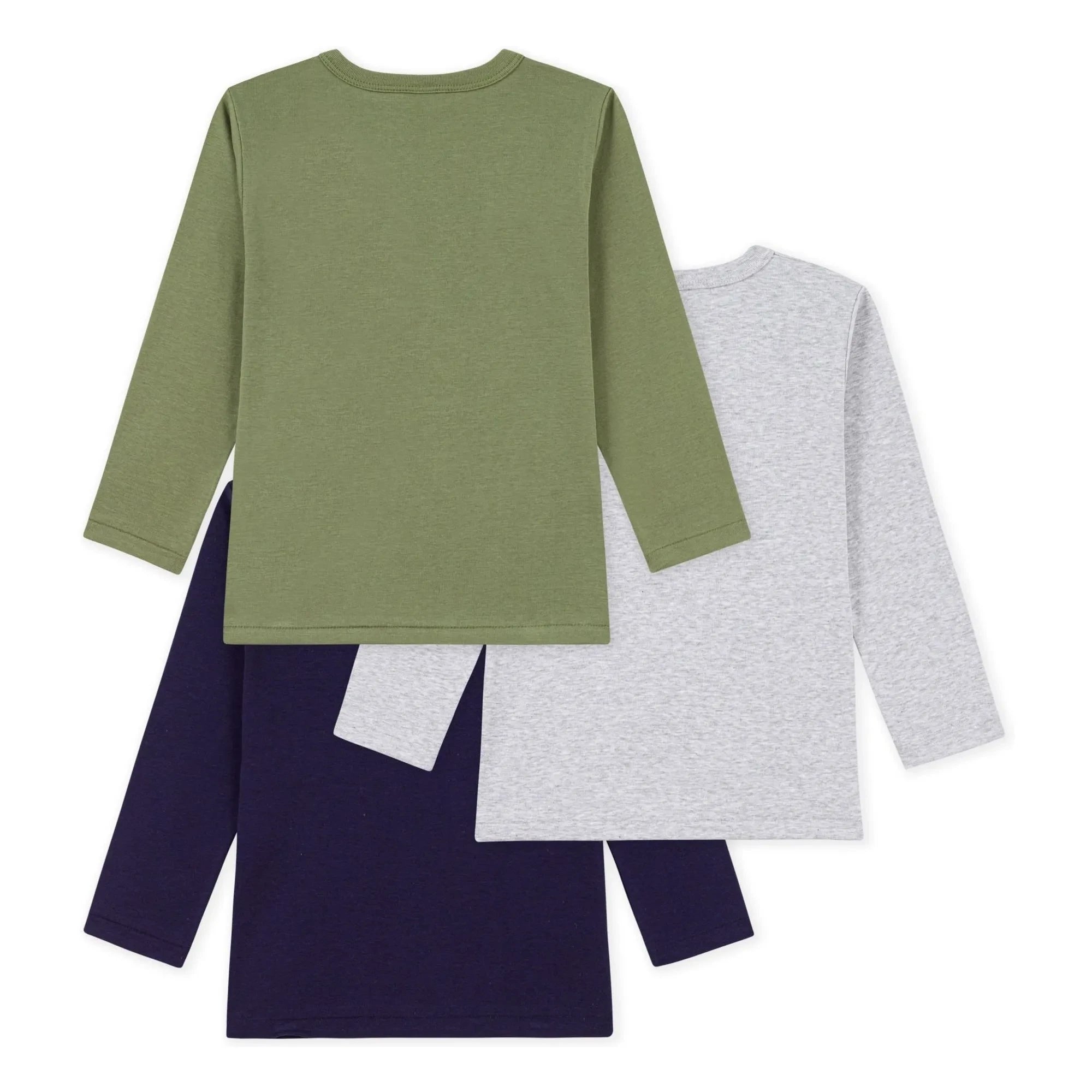 Petit Bateau - 3'lü Düz Uzun Kollu Tişört Paketi | Gri Melanj
