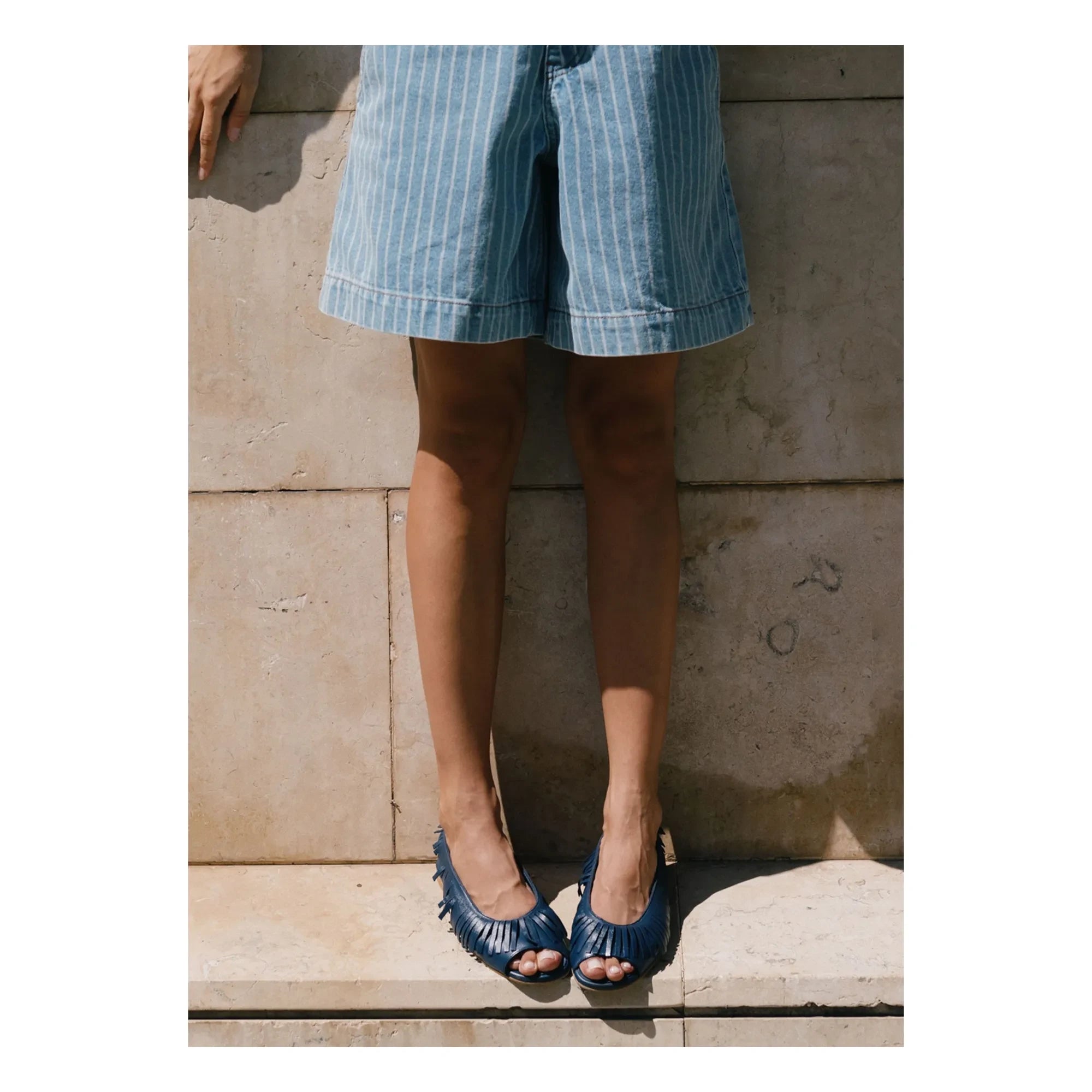 The Tiny Big Sister - Gestreifte Baumwollshorts | Jeansblau