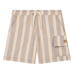 Studio Bohème - Gestreifte Bio-Baumwoll-Cargo-Bermuda-Shorts | Hellblau