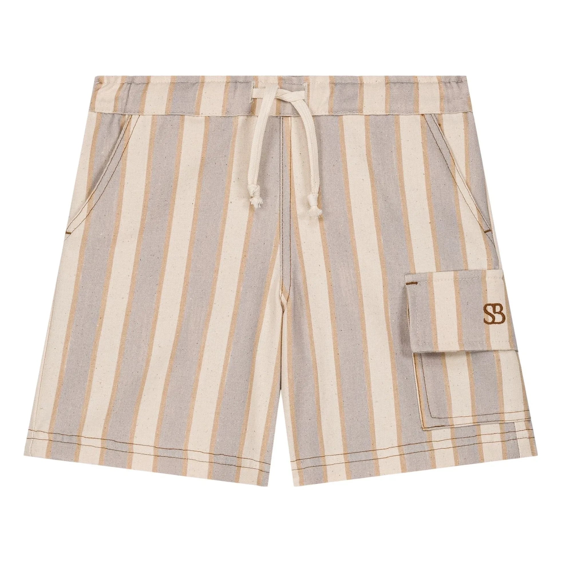 Studio Bohème - Gestreifte Bio-Baumwoll-Cargo-Bermuda-Shorts | Hellblau