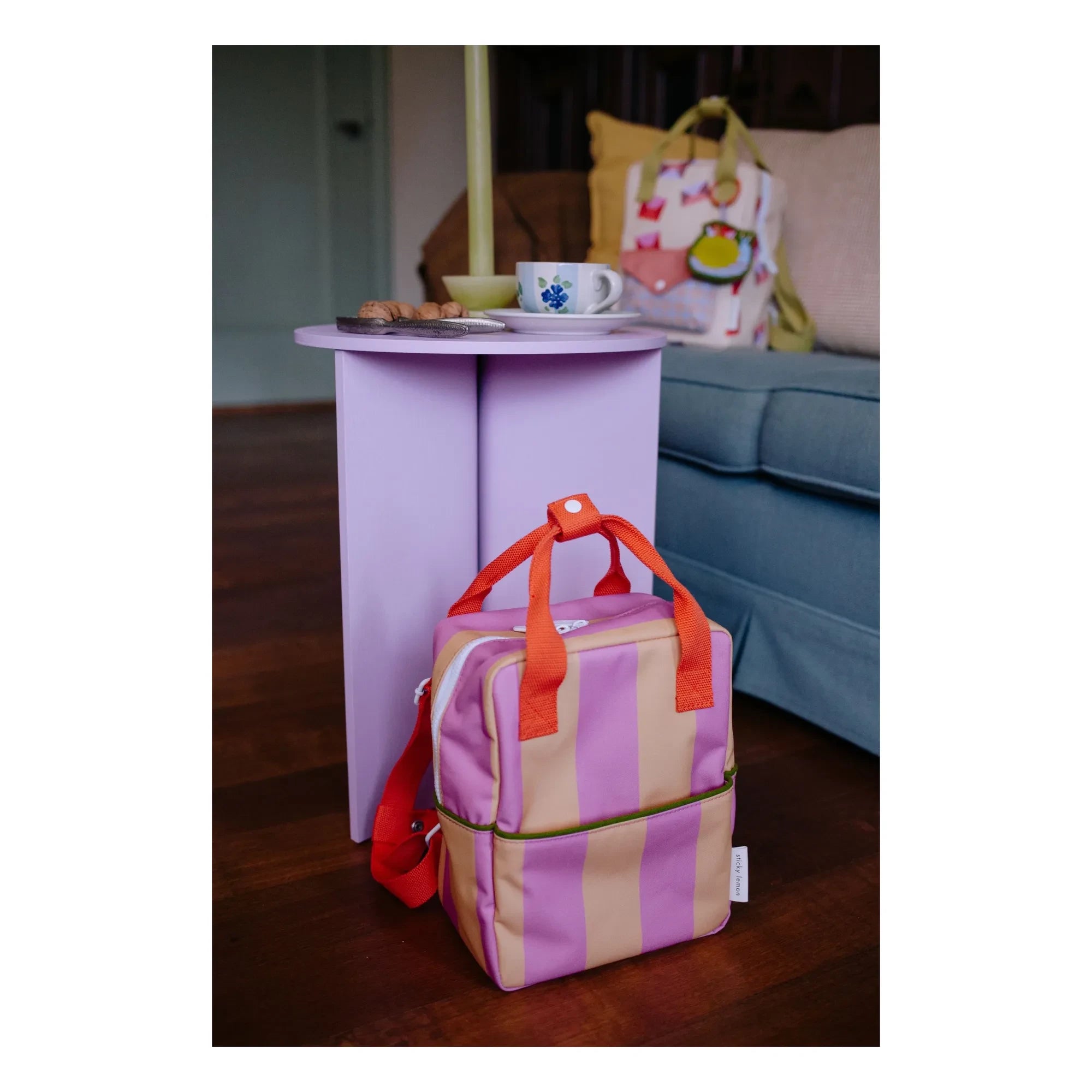 Sticky Lemon - Kleiner gestreifter Rucksack | Puderrosa