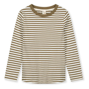Gray Label - Gestreiftes Bio-Baumwoll T-Shirt | Dunkles Khaki Braun