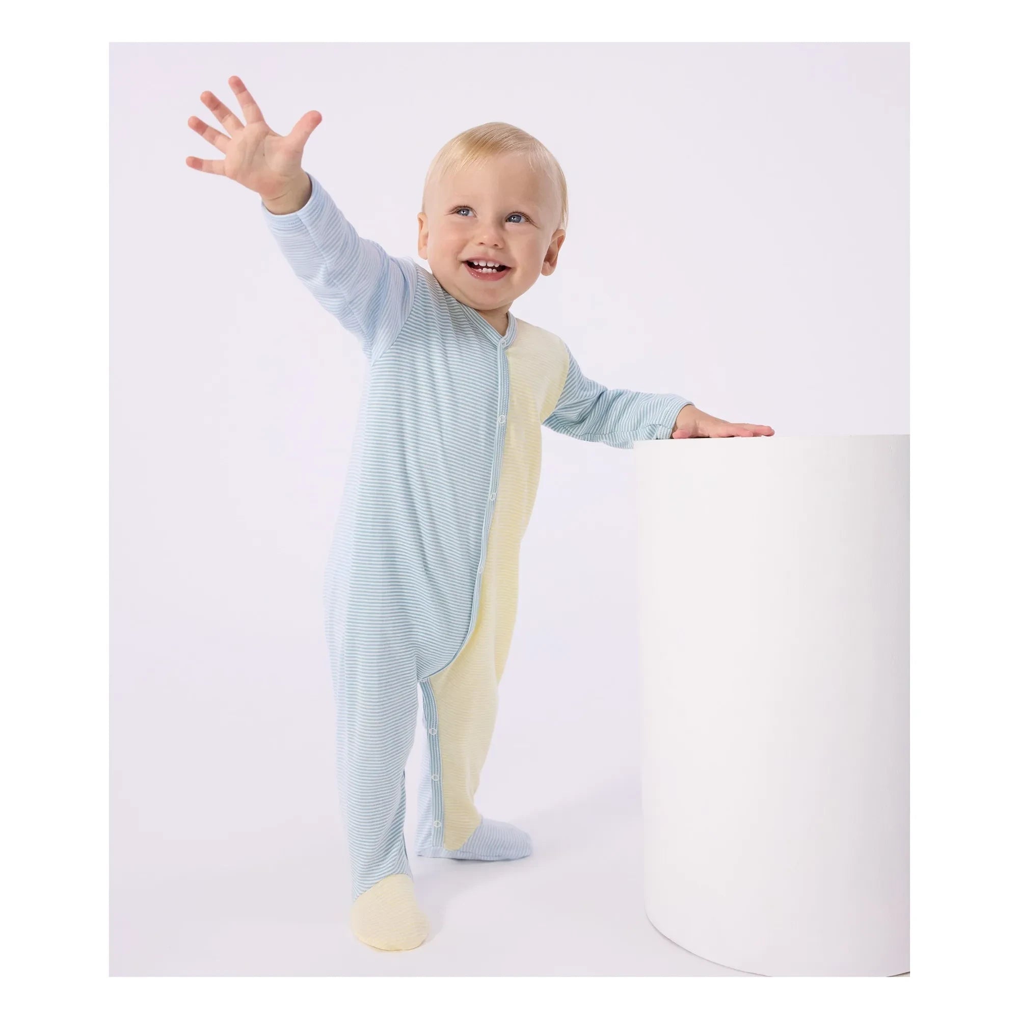Petit Bateau - Dors Bien Farbblock-gestreifter Milleraies Bio-Baumwoll-Schlafanzug | Grün
