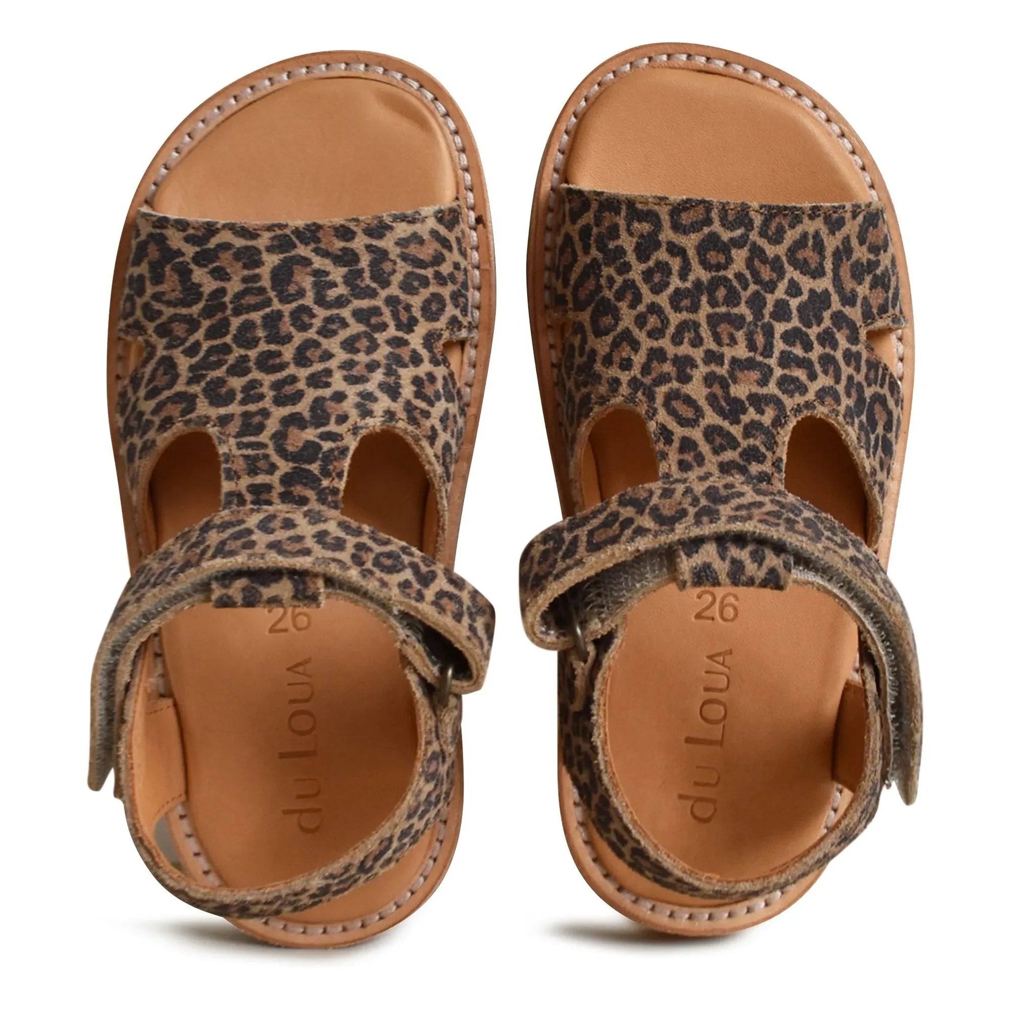 du Loua – Du Alfie Leoparden-Sandaletten aus Wildleder | Braun