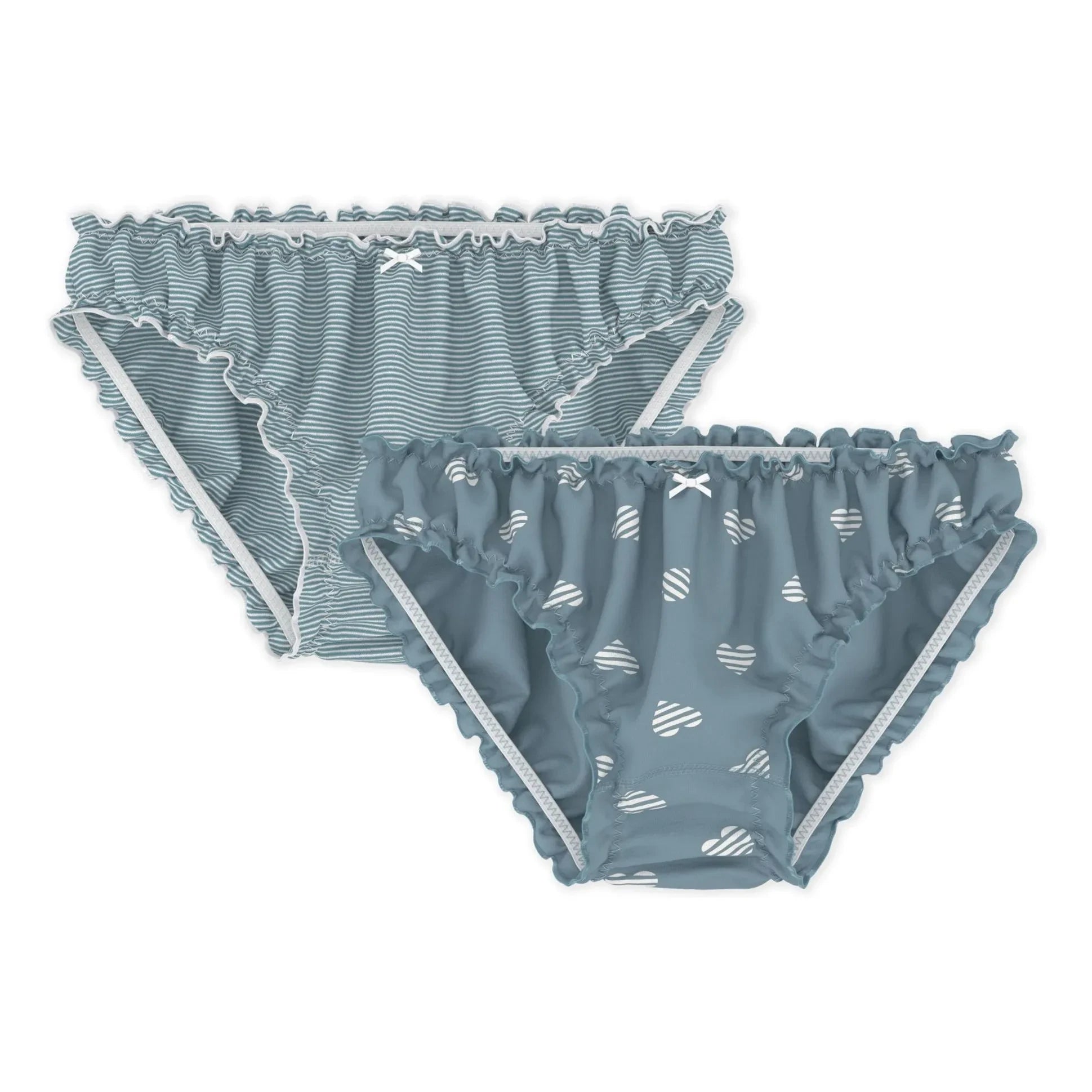 Petit Bateau - 2er-Pack Gestreifte Rüschen-Slips aus Baumwolle | Graublau