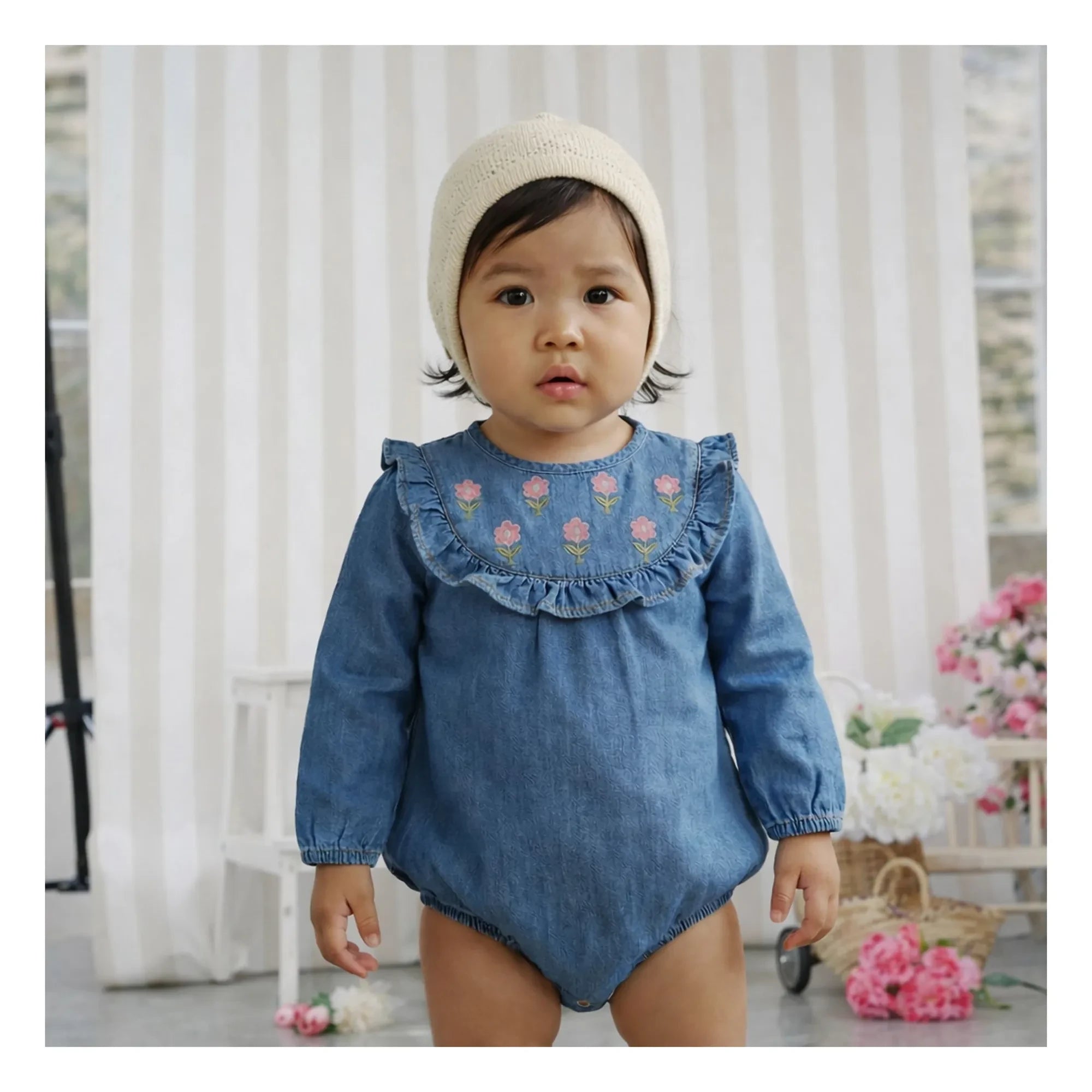 Lililotte - Berenice Tencel Bio-Baumwolle bestickter Overall | Denimblau