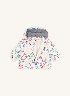 Petit Bateau - Ecru Daunenjacke mit Baby-Tier-Motiv