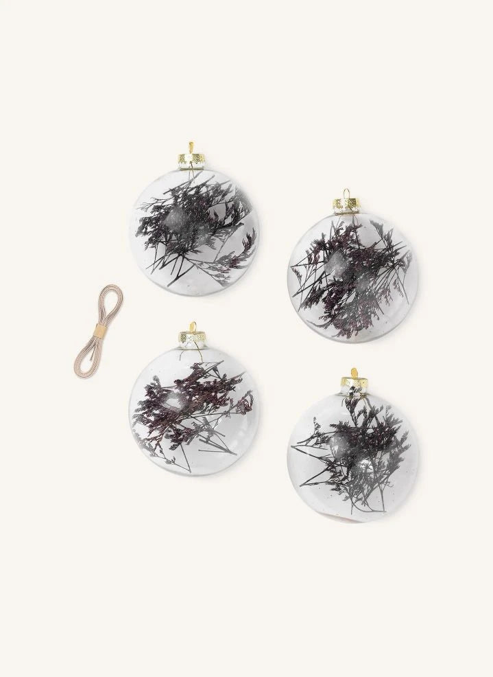 Ferm Living - Flora Glas Weihnachtsanhänger - 4er Set | Pflaume