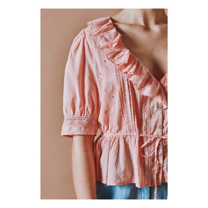 Emile et Ida – Rüschenbluse aus bestickter Baumwolle | Rosa