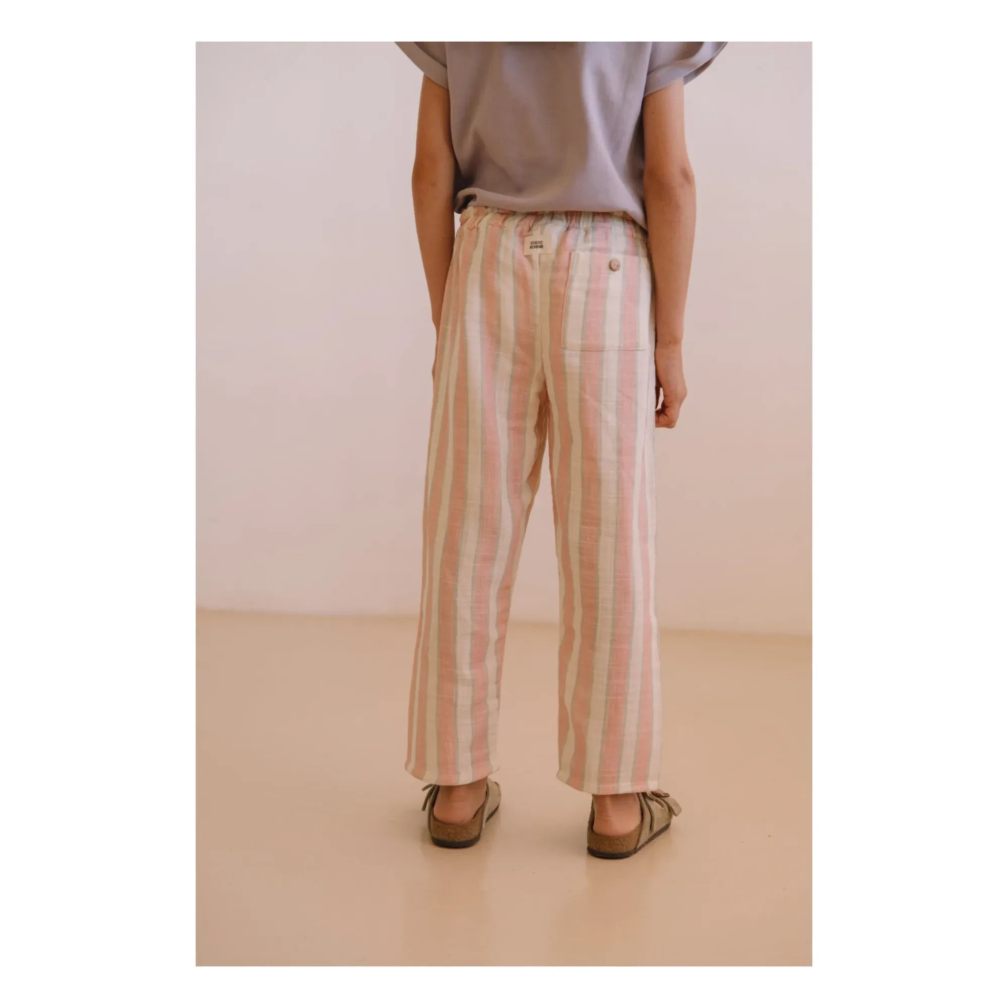Studio Bohème - Gazehose aus Bio-Baumwolle mit Cousin-Streifen | Rosa
