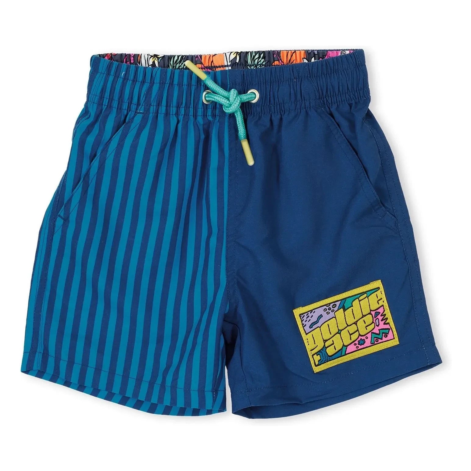 Goldie + Ace – Gestreifte Badeshorts | Blau