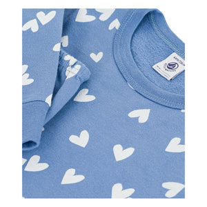 Petit Bateau - Organik pamuklu polar kalpli pijama | Mavi
