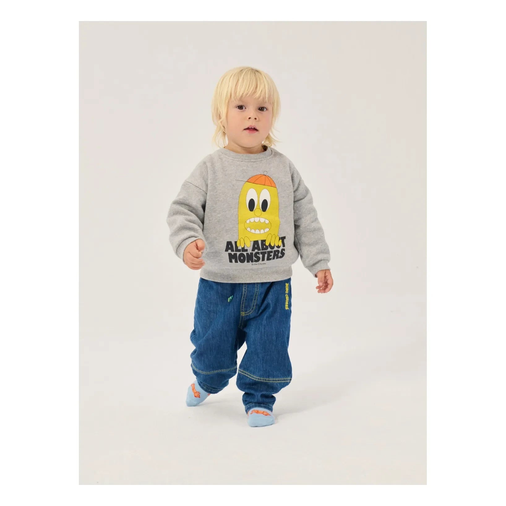 Bobo Choses - Sweat All About Monsters Organik Pamuk Bebek | Heather gri