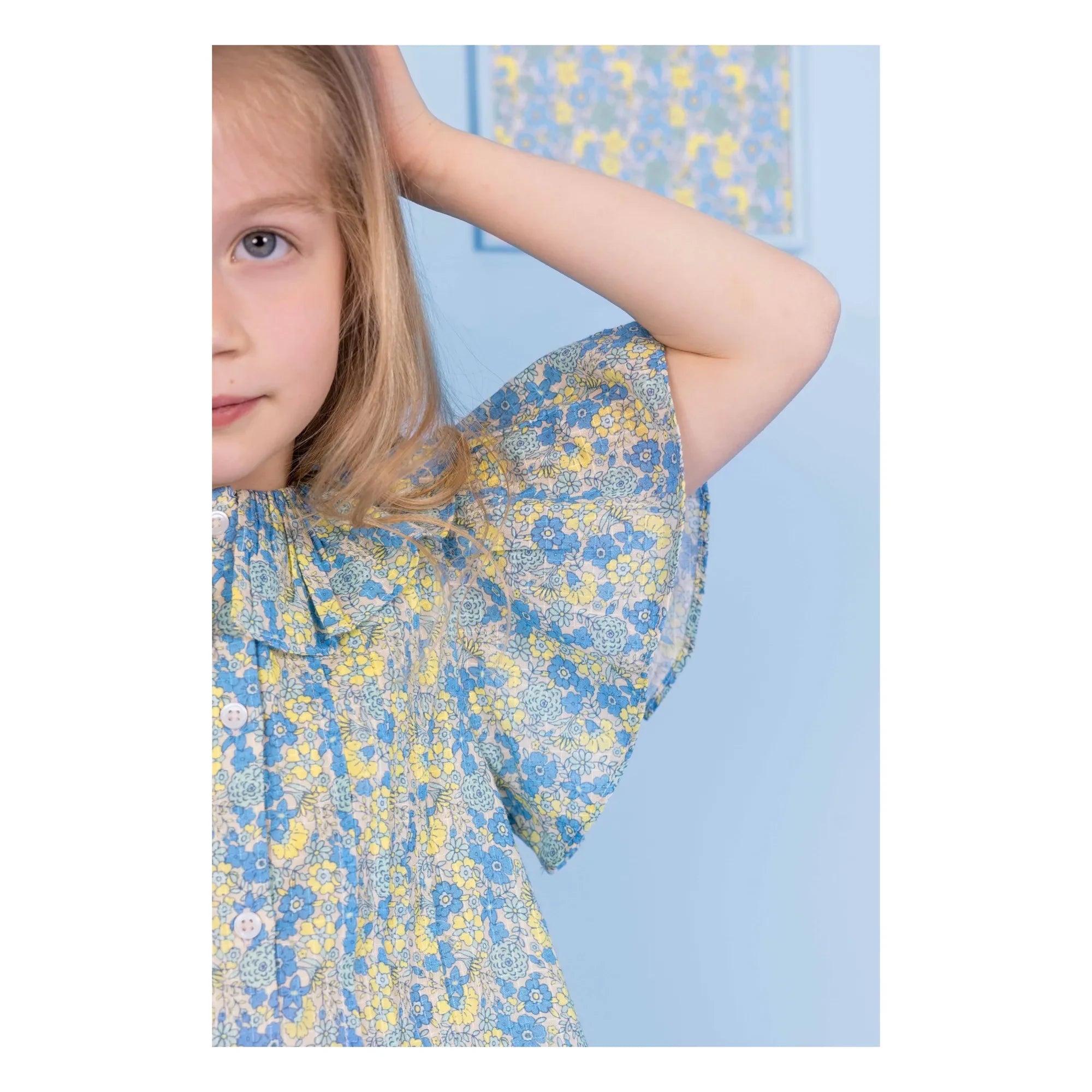 Bonton - Bluse Claudine-Kragen Nancy Geblümt | Blau