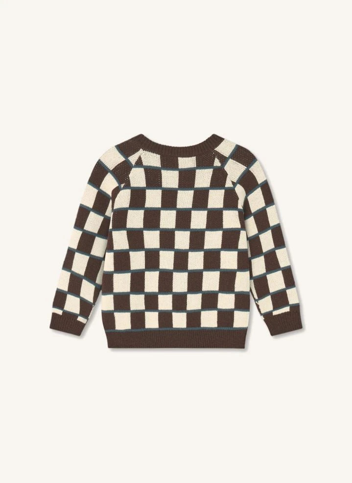 Fliink - Nova Karo-Muster Organische Baumwolle Pullover | Braun
