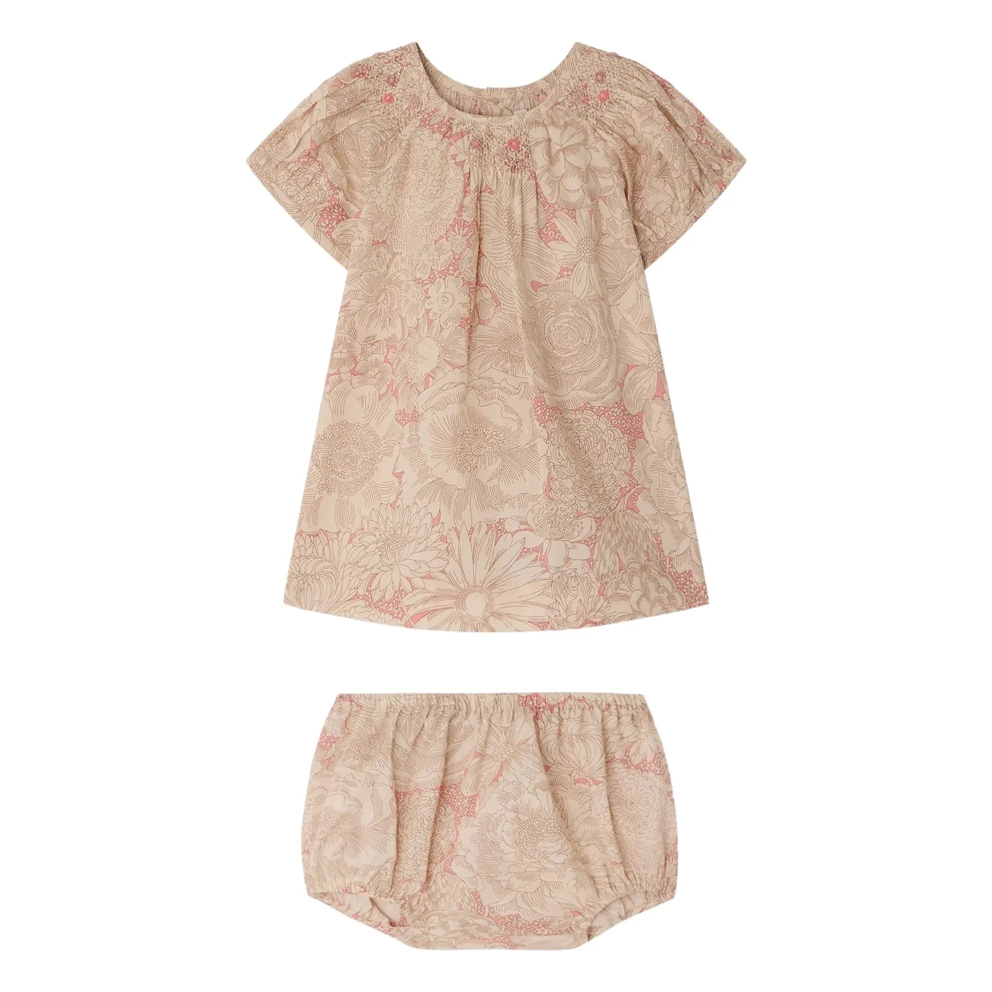 Bonpoint - Lucia Fleurie Kleid aus Bio-Baumwolle mit geraffter Passe | Blassrosa