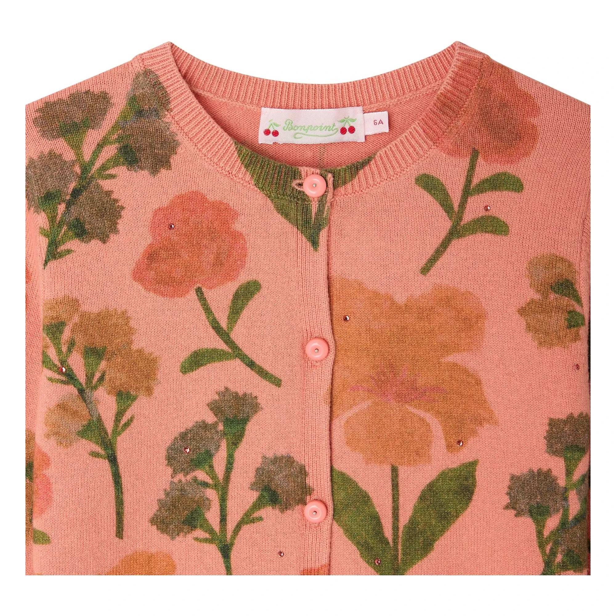 Bonpoint - Mina Fleuri Organik Pamuklu Hırka | Pembe