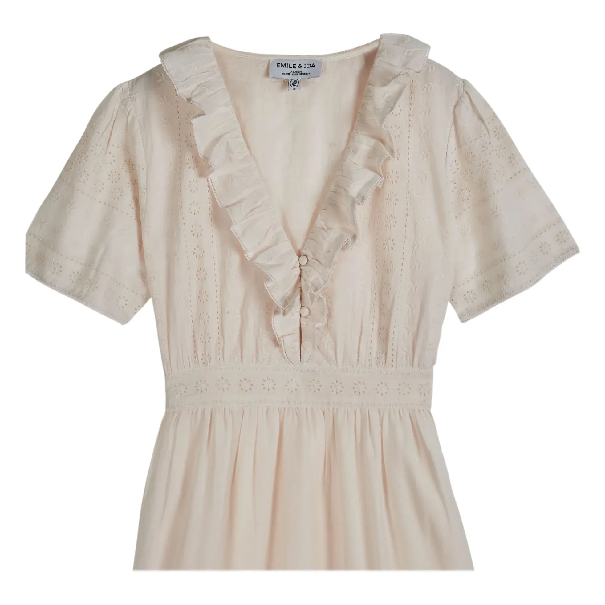Emile et Ida – Baumwollkleid mit Lochstickerei | Creme