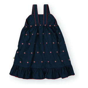 Goldie + Ace – Erdbeer Rüschenkleid | Marineblau