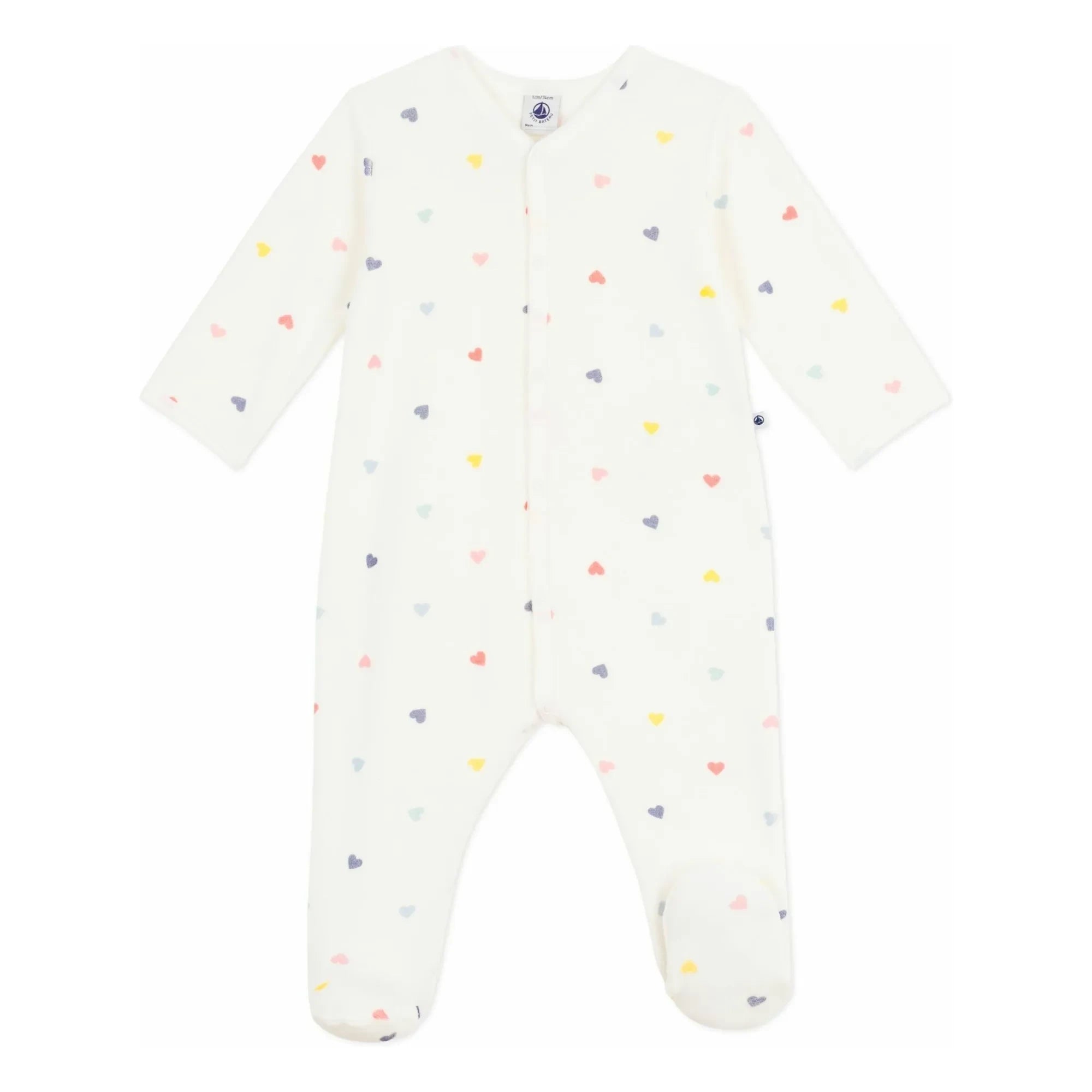 Petit Bateau - Strampler Cœurs Samtpyjama | Weiß