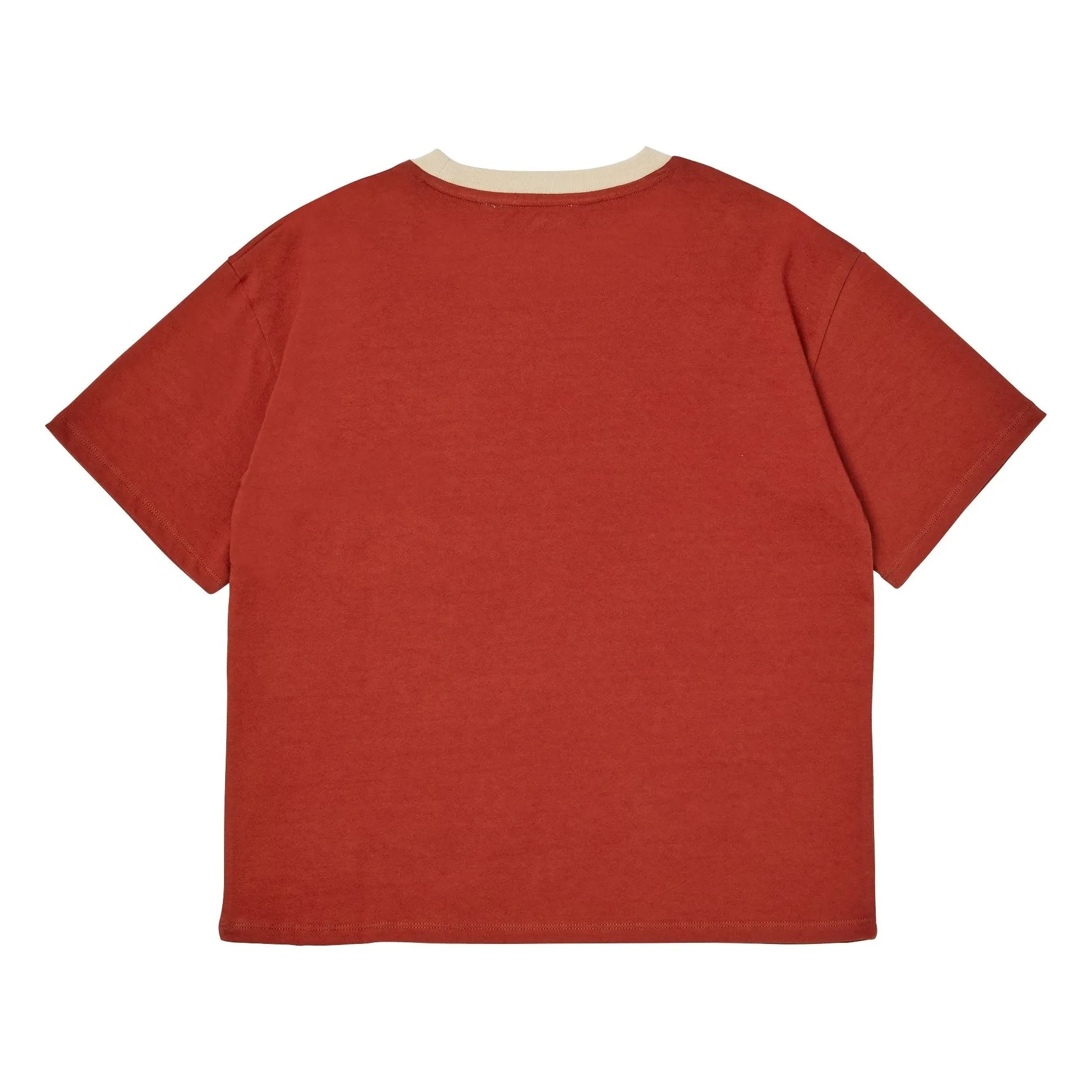 Main Story - T-Shirt aus Bio-Baumwolle mit langem Logo | Ziegelrot