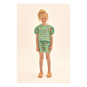 Jelly Mallow – Grün geblümte Seersucker-Bluse