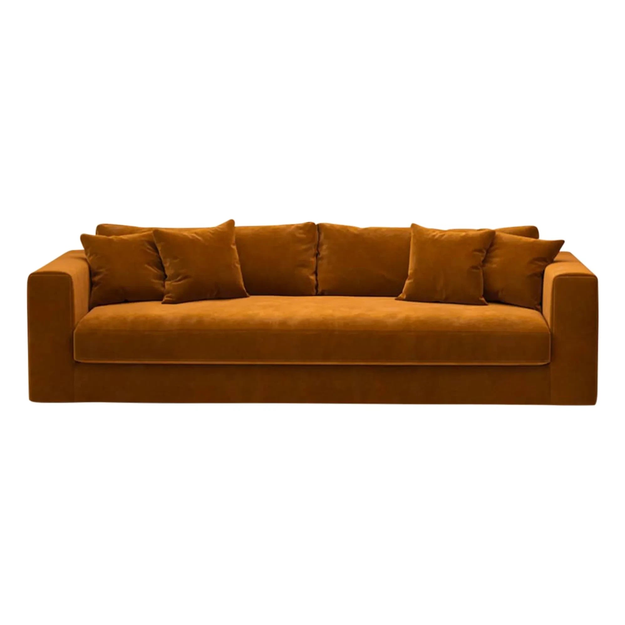 Panac Edition - Bellechasse Samt-Sofa für 3 Personen, gebürstet, leicht - 240 cm | Cognac