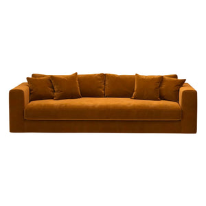 Panac Edition - Bellechasse Samt-Sofa für 3 Personen, gebürstet, leicht - 240 cm | Cognac