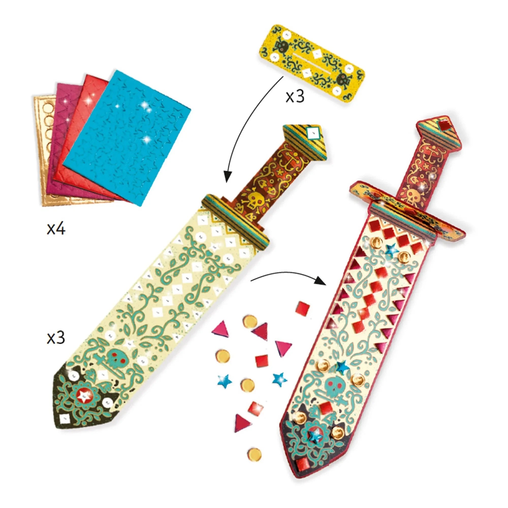 Djeco - Mach-dir-selbst-Mosaik-Schwerter im Piratenstil - 3er-Set