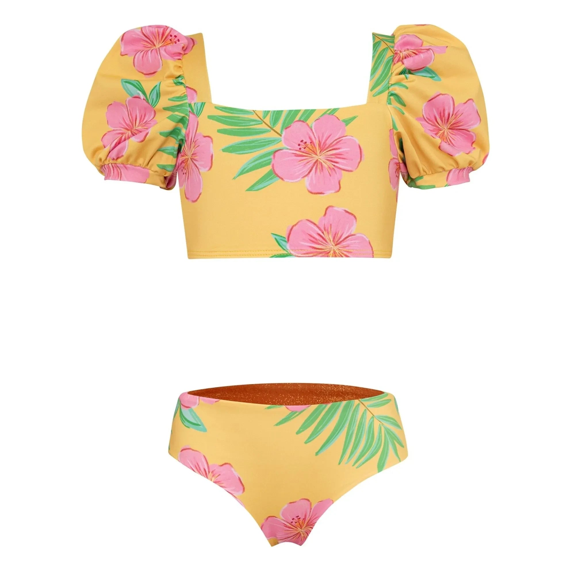 Pepita & Me - Geraffte Hibiskus-Badeanzug | Gelb