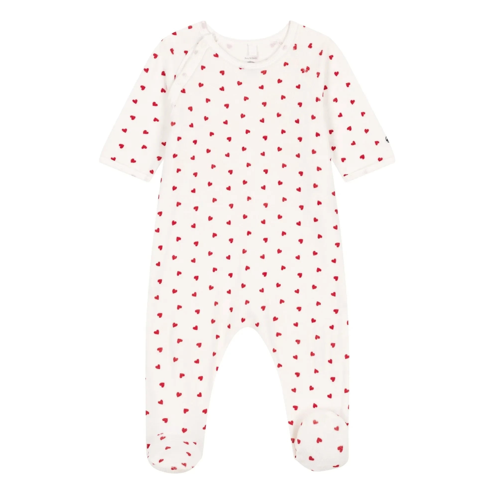 Petit Bateau - Pyjama Dors Bien Herzen Samt Bio-Baumwolle | Weiß